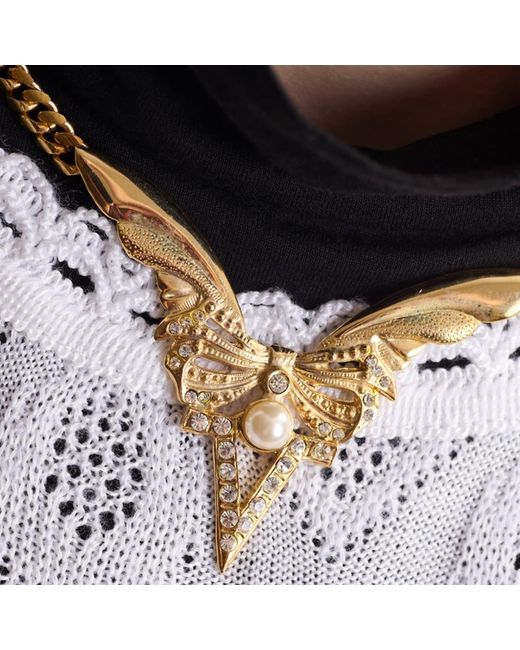 Caramel Vintage Jewellery Metallic Winged Pearl Statement Necklace