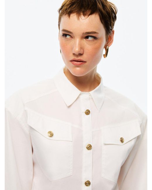 Nocturne White Ecru Cropped Shirt With Shoulder Pads