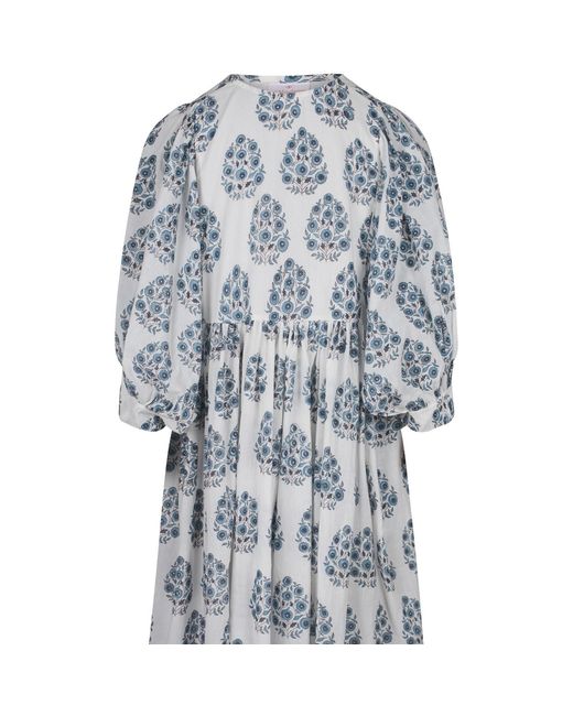 La Mandarine Blue Block Printed Cotton Summer Dress With Pockets, Valerie Midi Dress