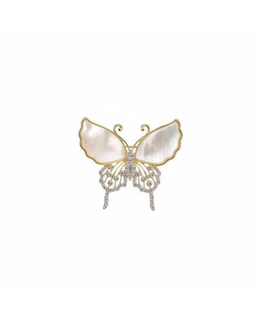 Angel Barocco Metallic Natural Shell Diamond Butterfly Brooch