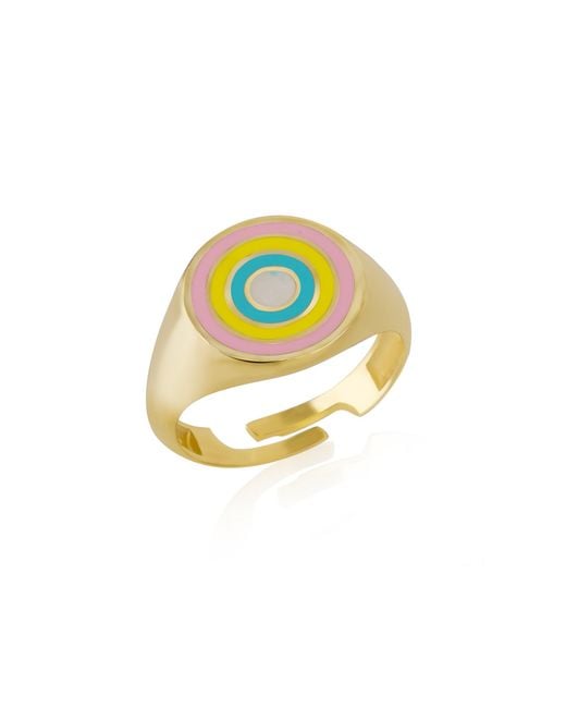 Spero London Metallic Enamel Round Sterling Signet Ring