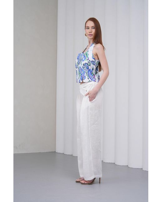 Lumina Eligma White The Wrapline Linen Trouser