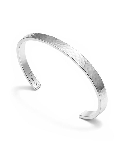 Unaloe Metallic Sterling Rigid Bangle For With Medium Hammered Band-Handmade Italian Jewelry