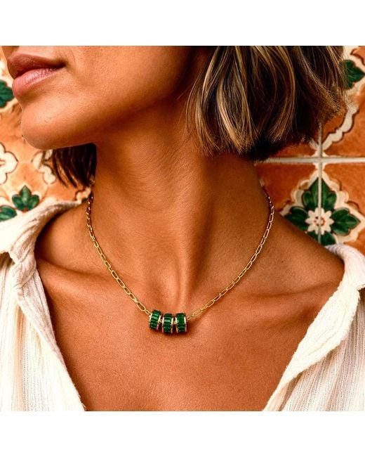Persia Dona Jewelry Metallic Three Emerald Rings X Link Chain Necklace