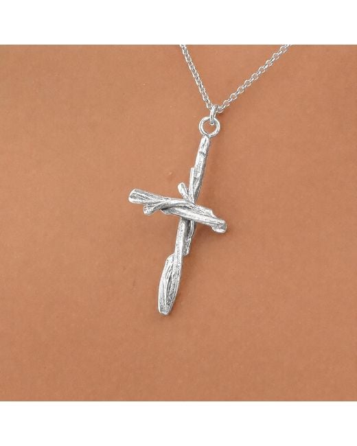 Mother Nature Jewelry Metallic Cross Necklace, Handmade Tree Twig Pendant