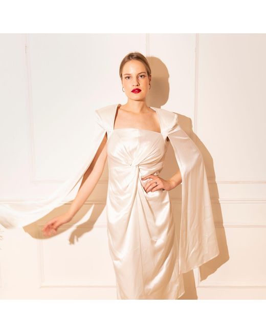 The Gt Atelier White Satin Shoulder-Drape Dress