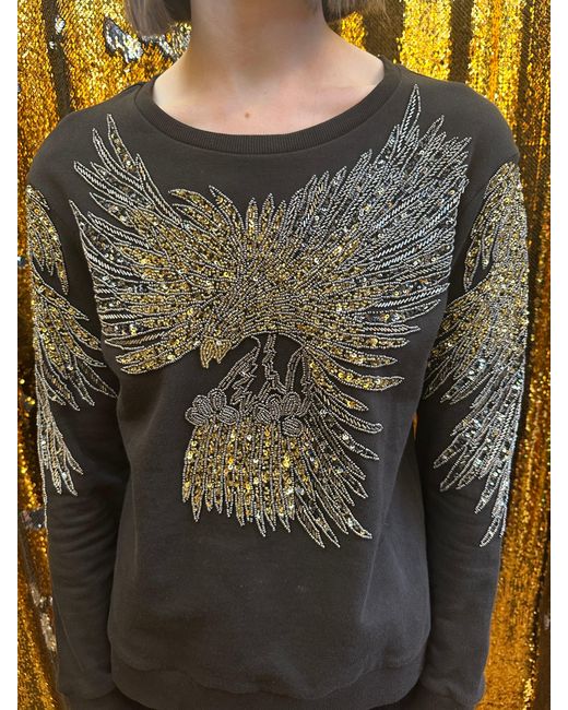 Any Old Iron Black Golden Beady Eagle Beaded Sweatshirt