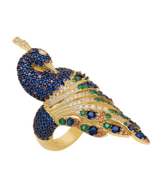 Latelita London Blue Peacock Cocktail Ring Gold