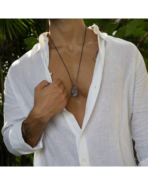 Ebru Jewelry Black Santa Muerte Sterling Necklace for men