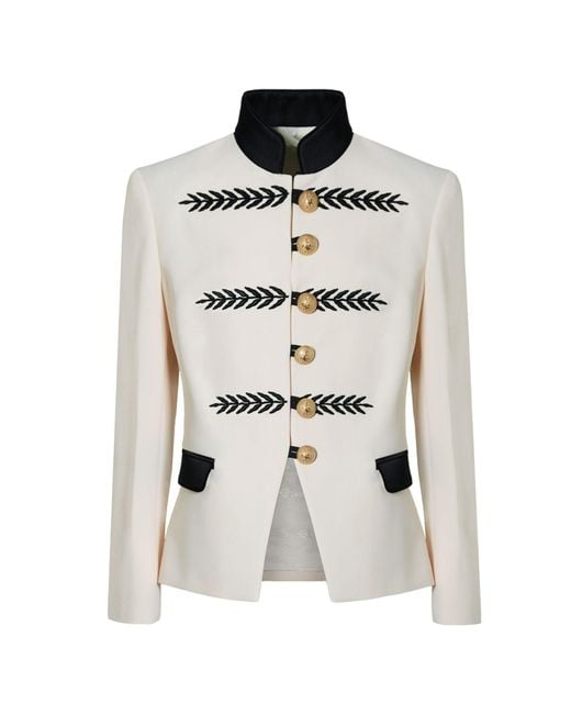 The Extreme Collection White Neutrals Ivory Military Blazer With Embroidery Renata 01