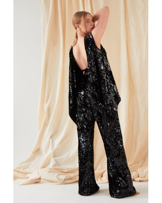Sarvin Black Sequin Flared Trousers