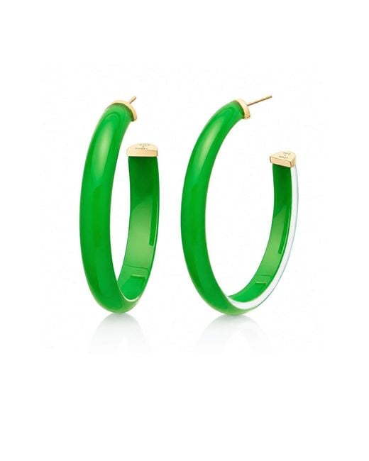 Gold & Honey Green Xl Oval Illusion Lucite Hoop Earrings