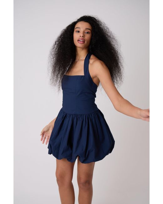Amy Lynn Blue Pure Cotton Halterneck Mini Puffball Dress