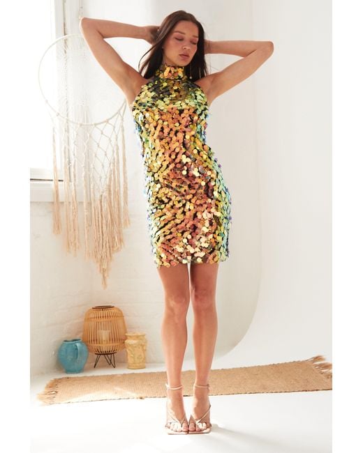 Sarvin Orange Sequin Mini Dress