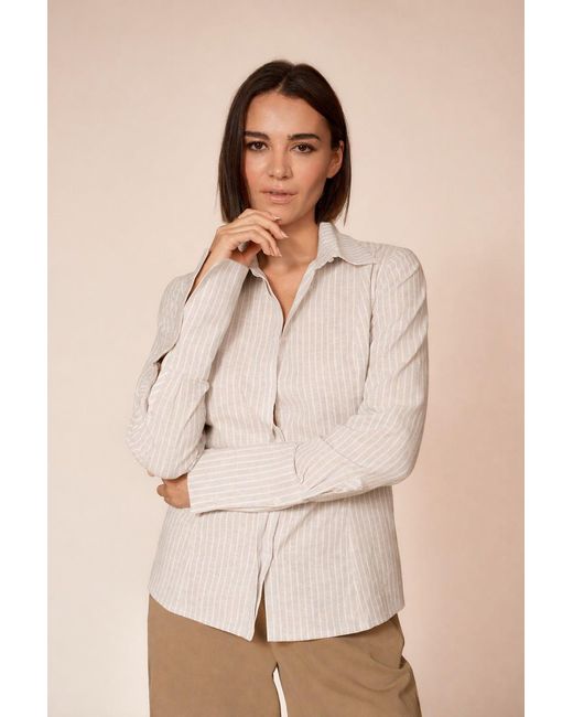 Gunda Hafner Ltd Natural Neutrals And Striped Cotton Linen Blend Shirt
