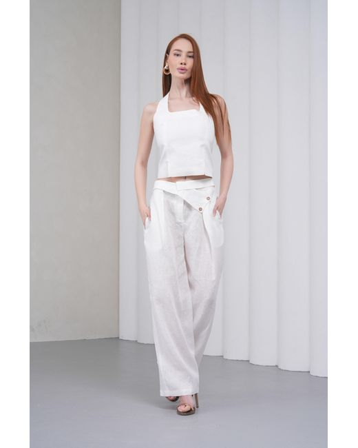 Lumina Eligma White The Halterline Linen Blouse