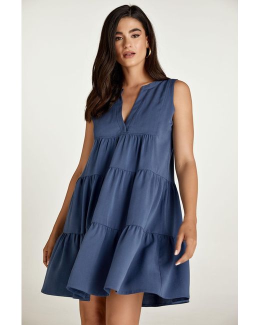 Conquista Blue Sleeveless A Line Dress