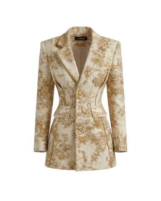 La Musa Natural Versailles Mini — Sculpted Toile Blazer Dress