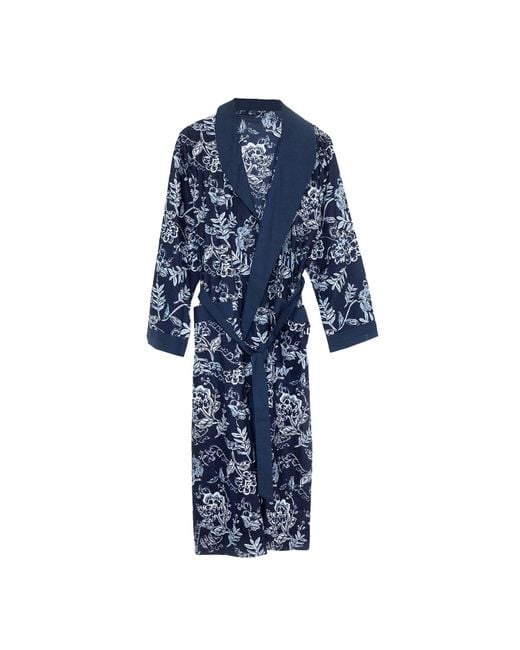 Inara Blue Indian Cotton Rain Print Robe
