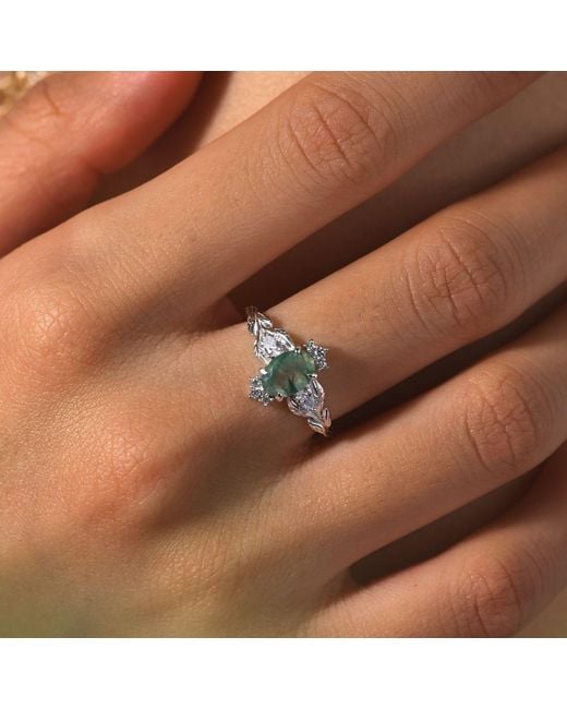 Azura Jewelry New York Green Leaf Moss Agate Ring Vermeil