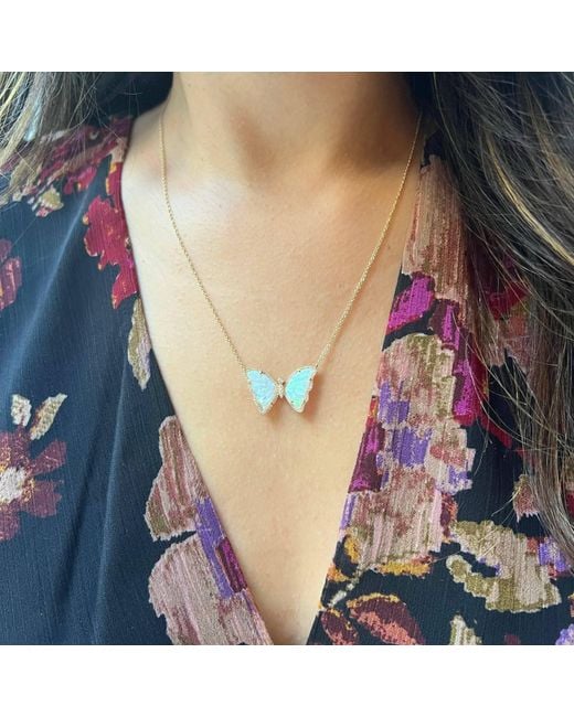 KAMARIA Blue Prism Opal Butterfly Necklace With Diamonds