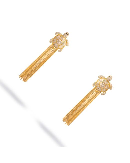 Ebru Jewelry Metallic Diamond Turtle Chunky Tassel Earrings