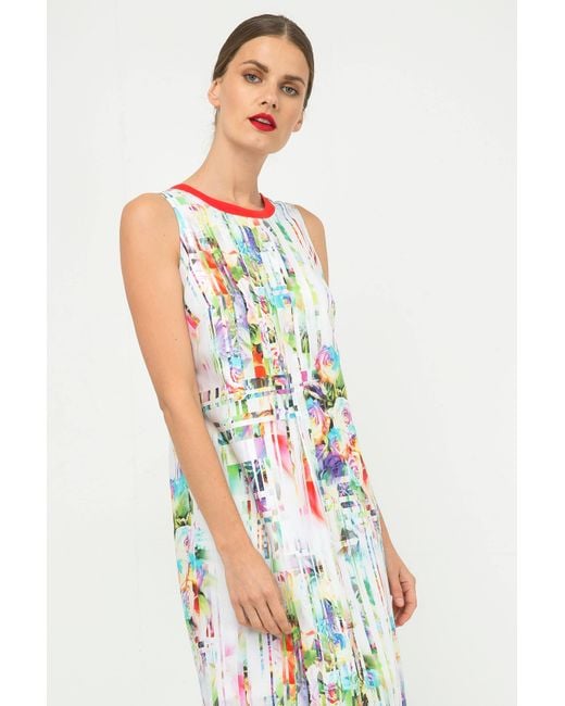 Conquista White Pleat Detail Sleeveless Print Dress