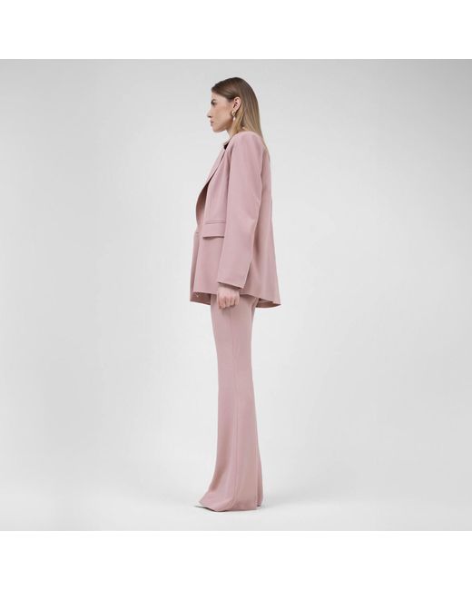 BLUZAT Pastel Pink Suit With Regular Blazer With Double Pocket And Flared Trousers