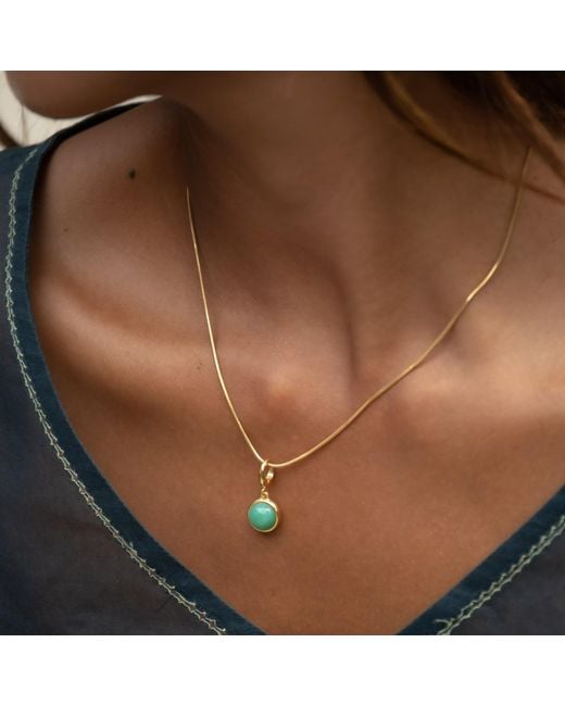Lily Charmed Blue Plated Chrysoprase Healing Stone Necklace With Round Snake Chain