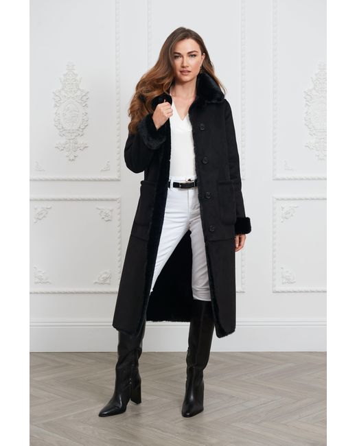 ISSY LONDON Black Nicole Maxi Coat Vegan Faux Shearling Jet