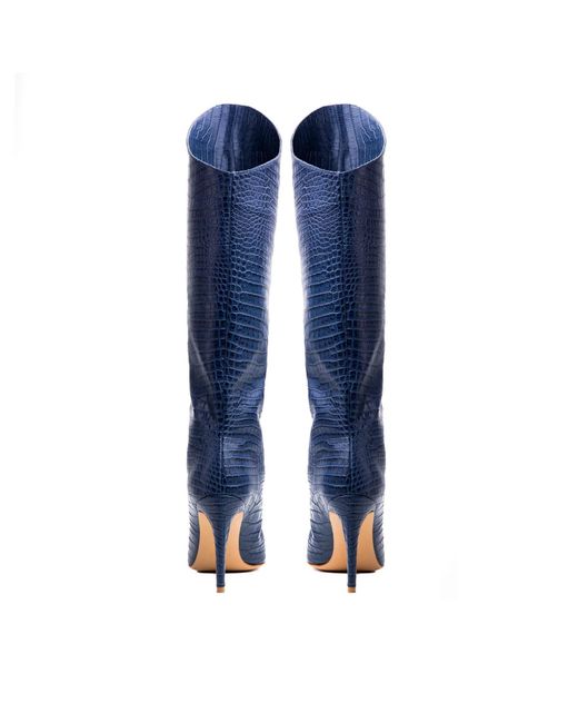 Ginissima Blue Clara Jeans Embossed Leather Boots, Under Knee