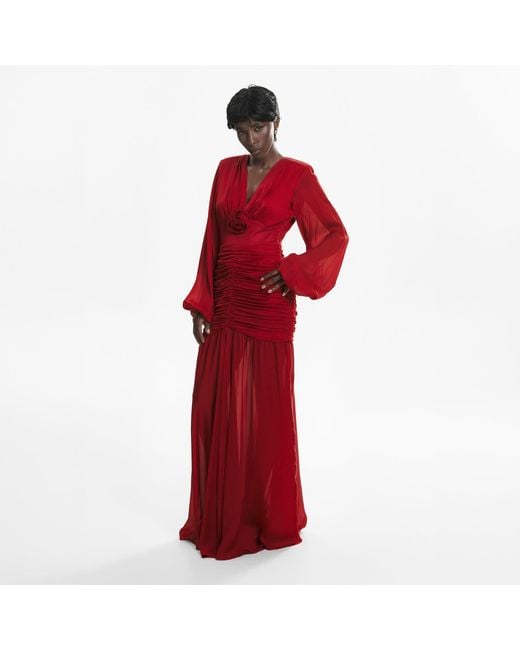 Lita Couture Red Ruched Maxi Dress