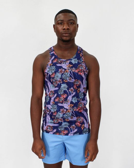 Lords of Harlech Blue Tedford Ocean Floral Tank for men