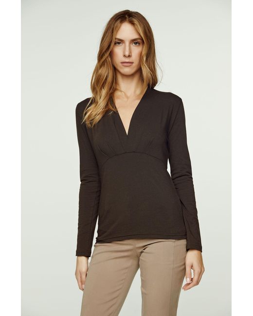 Conquista Black Long Sleeve Faux Wrap Top