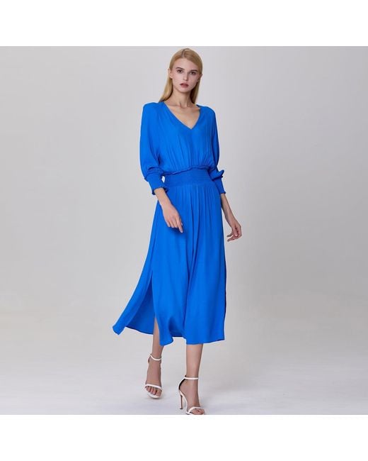 Smart and Joy Blue Smocks Fit-And-Flare V Cleavage Dress