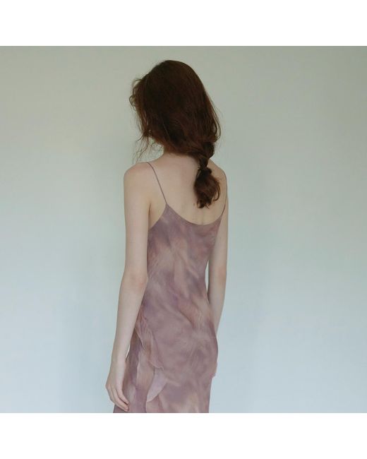 Belsize25 Brown Lumen Print Nude Silk Slip Short Dress
