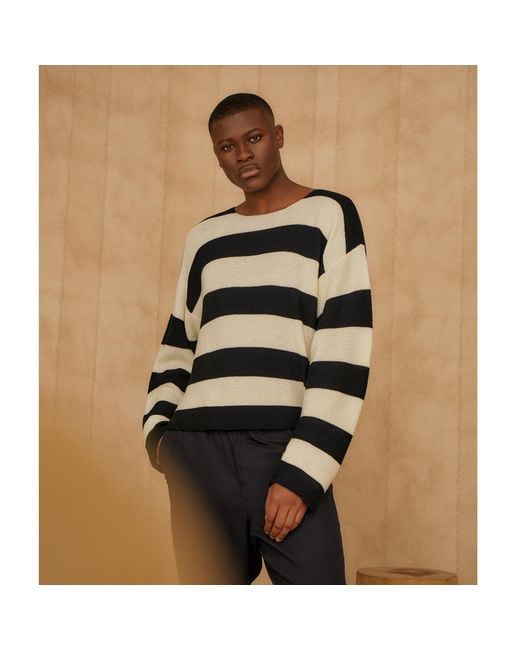 INGMARSON Black Striped Dropped Shoulder Top for men