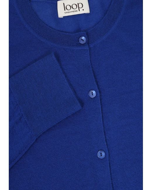Loop Cashmere Blue Three Quarter Sleeve Crew Neck Cardigan