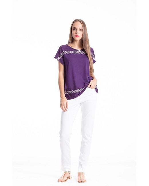Conquista Purple Oriental Print Detail Top