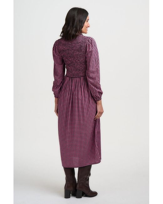 Sugarhill Purple Diana Shirred Midi Dress Rose Gingham