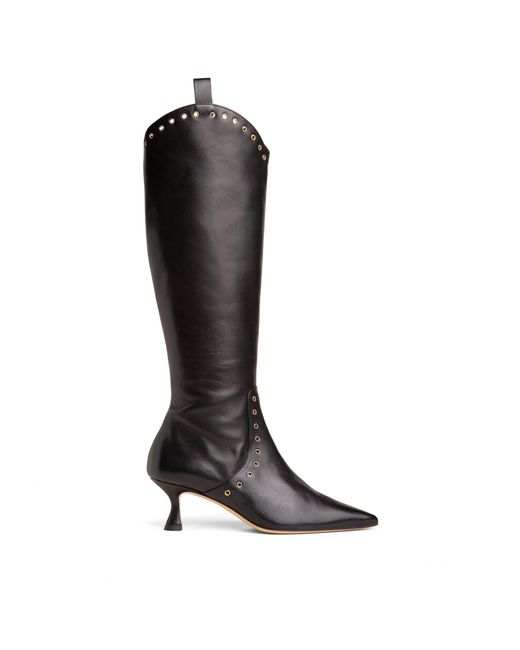 Beautiisoles by Robyn Shreiber Made in Italy Black Vanesa Leather Knee-High Boot With Studs & Kitten Heel Elegant For Work & Valentine Day