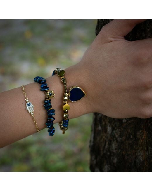 Ebru Jewelry Blue Heart & Luck Murano & Elephant Charm Bracelet Set