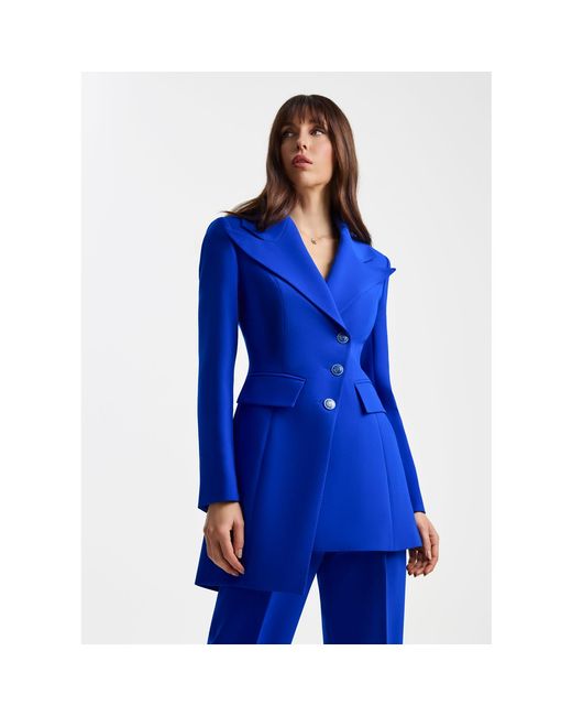 Femponiq Blue Asymmetric Double Breasted Tailored Blazer