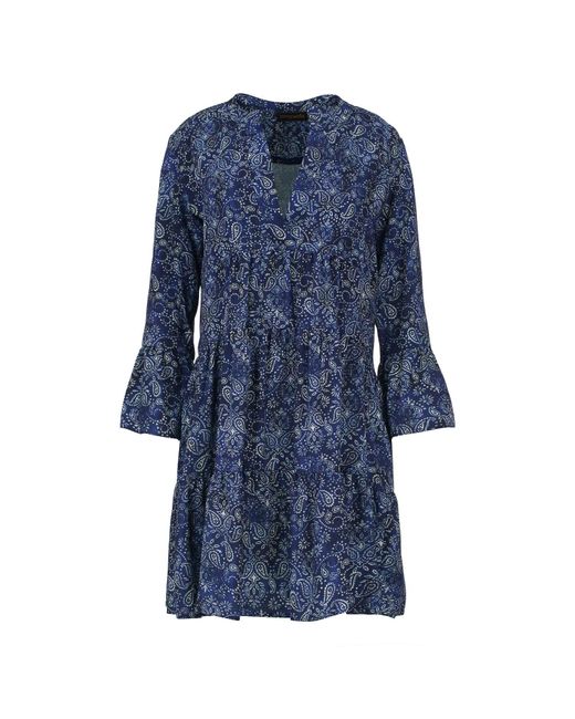 Conquista Blue Paisley A Line Dress With Bell Sleeves