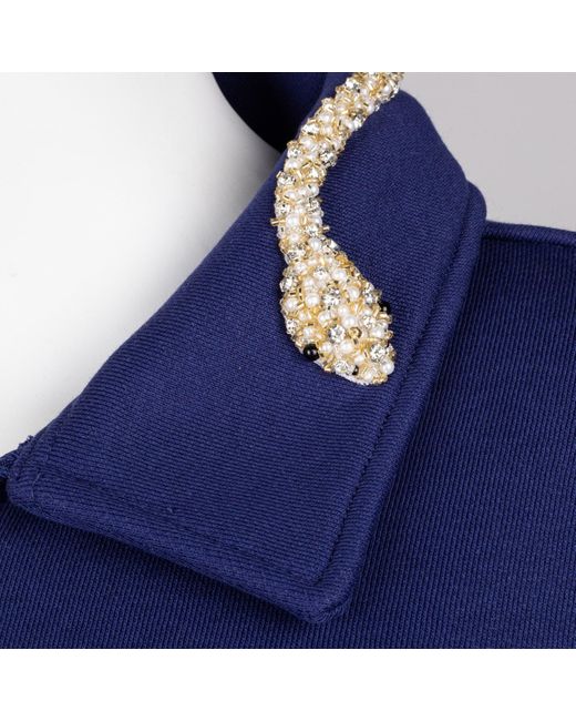 Laines London Blue Laines Couture Navy Quarter Zip Sweatshirt With Embellished Crystal & Pearl Snake