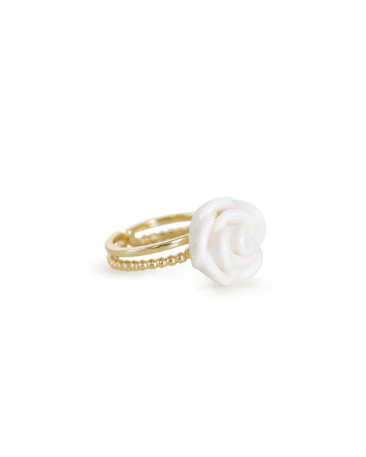 POPORCELAIN White Cloud Porcelain Rose Ring