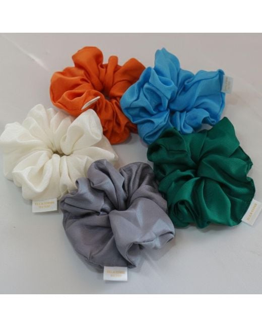 Silk and Bears Gray Pure Habotai Silk Scrunchie Set Of 5 – Emerald, Sky, Pearl