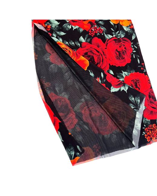 L2R THE LABEL Red Shoulder Pad Printed Mesh Dress