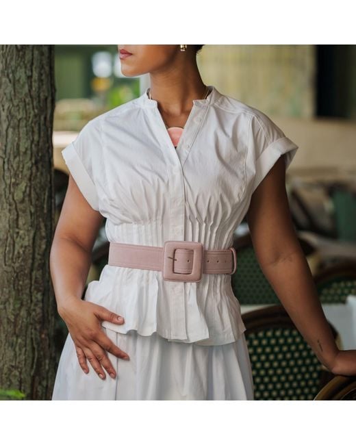BeltBe Pink Suede Square Buckle Belt