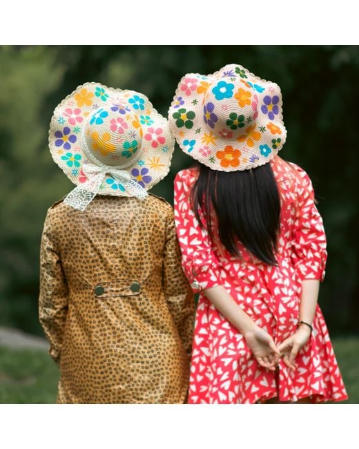 Heartfelt Layers Blue Hand Painted Floral Straw Sun Hat – Colorful Flower Summer Beach Headwear